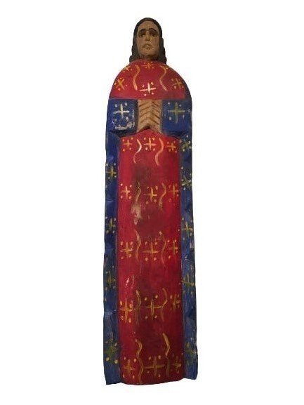 A carved wood figure Baroque style statue: A carved wood figure Baroque style statue. This lot measures 19 inches tall and 4 1/2 inches wide.