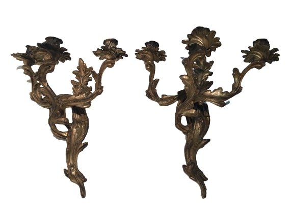 pair of bronze candle sconces: pair of bronze candle sconces