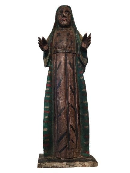 A carved wood figure Baroque style statue: A carved wood figure Baroque style statue.measures 15" inches tall by 6" inches wide.