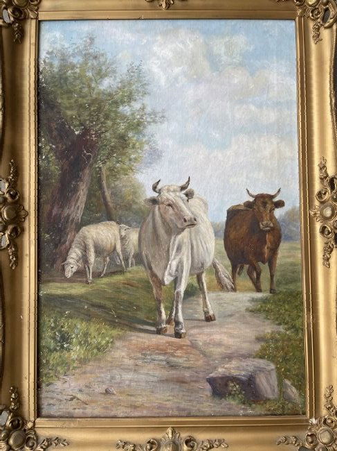 Antique European painting of Cows & Sheeps (1 of 17)