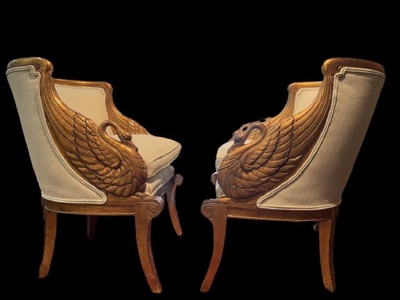 Pair of Empire Neoclassical Hand Carved SWAN CHAIRS (1 of 13)