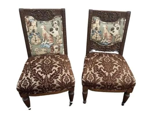 Two near pair hand carved Gothic style chairs (1 of 15)