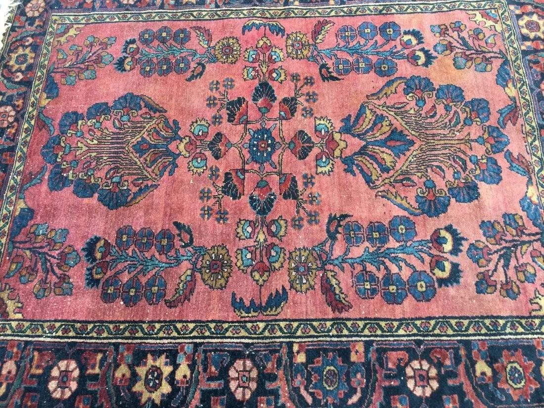 Antique Persian Lilihan Sarouk Rug: Antique Persian Lilihan Sarouk Rug measuring 5 ft 4 inches wide by 6 ft 4 inches long. A unique single wefted handwoven floral Lilihan rug.