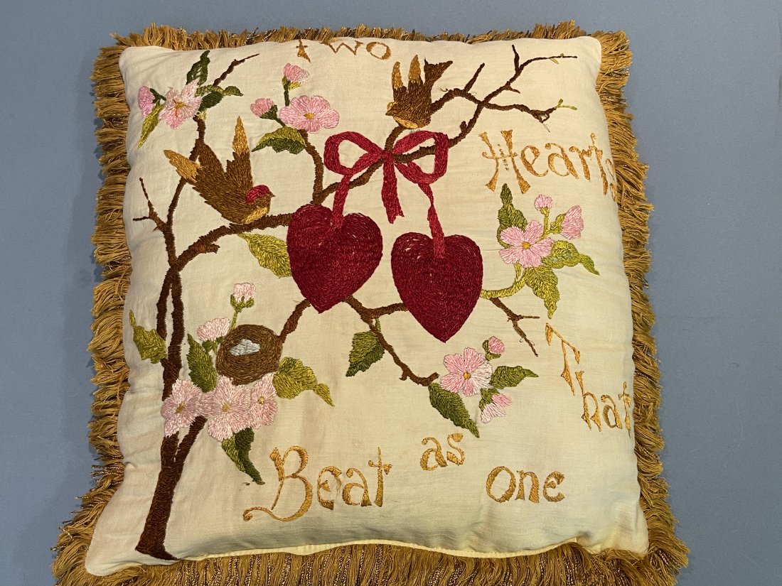A vintage embroidery Hand stitched pillow: A vintage embroidery Hand stitched pillow.