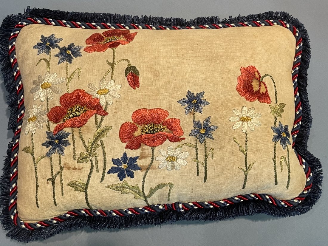 A vintage embroidery Hand stitched pillow: A vintage embroidery Hand stitched pillow.