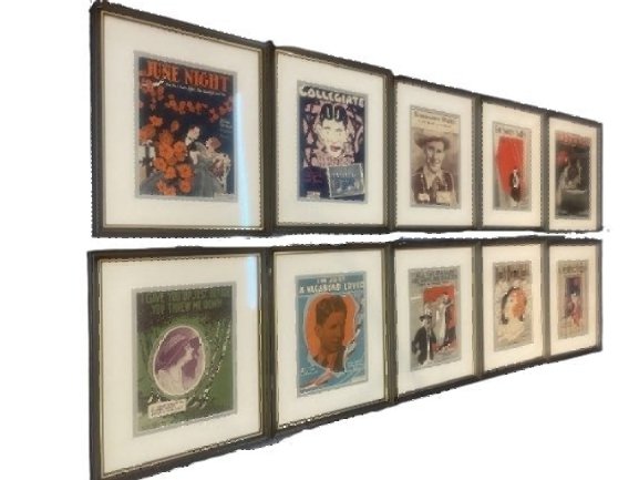 Group of  ten framed vintage music cover sheets (1 of 16)