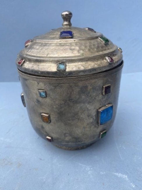 A hand hammered Metal container Jar (1 of 13)
