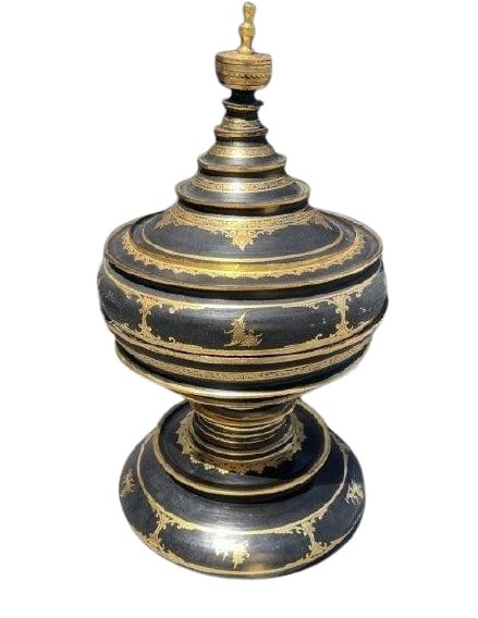 A large Burmese gold leafed Lacquered Offering Bowl (1 of 15)