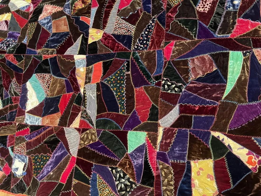 Hand Stitched Vintage Velvet & satin Quilt Blanket (1 of 17)