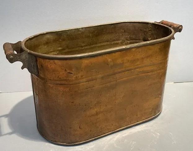 Antique OBLONG COPPER POT PLANTER Ice bucket (1 of 12)