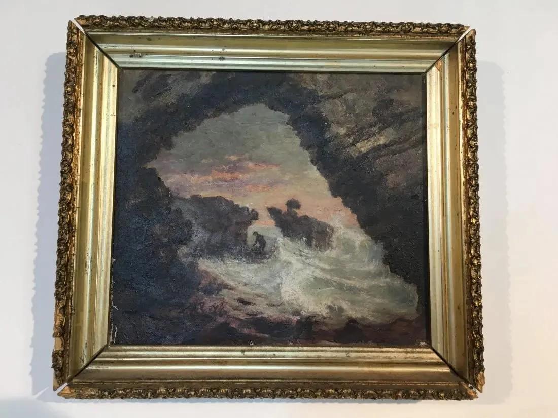 Antique Small oil on Canvas painting signed Boys (1 of 6)