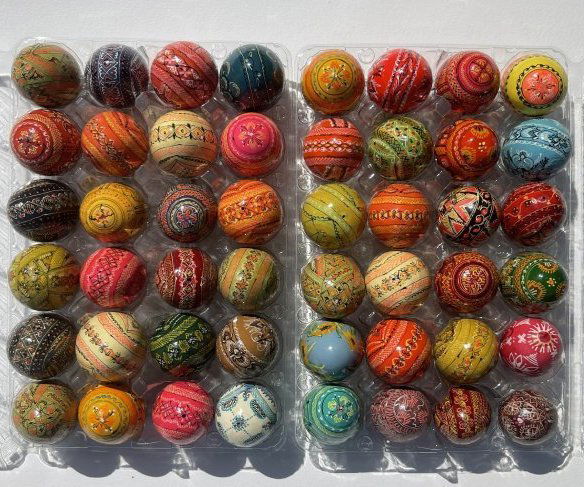 Collection of 48 hand painted eggs: Collection of four dozens hand painted eggs, 48 hand painted eggs.