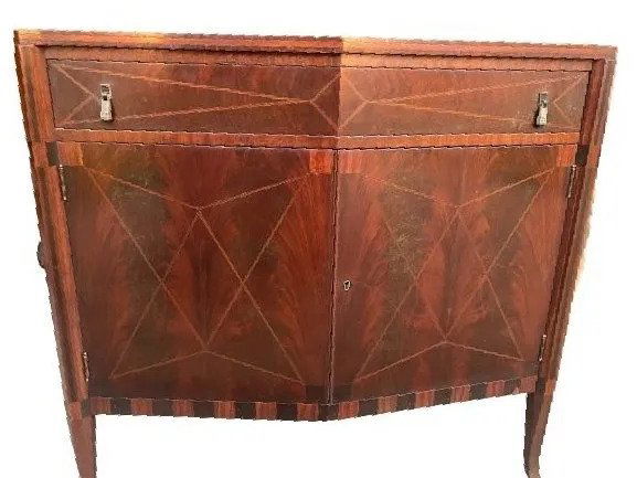 Art Deco two door old credenza buffet cabinet with inlays (1 of 4)