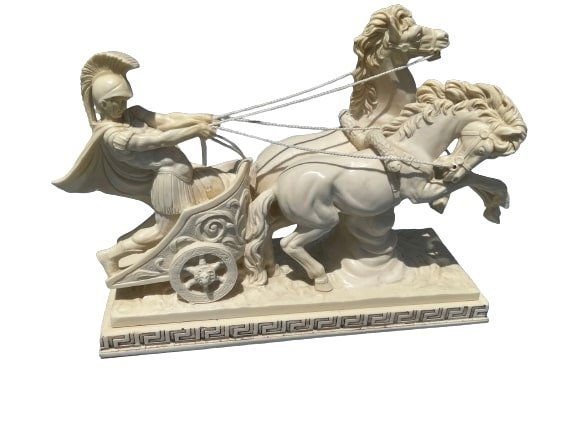 An Italian alabaster statue of Ben Hur horseman and chariots by A Santini (1 of 15)