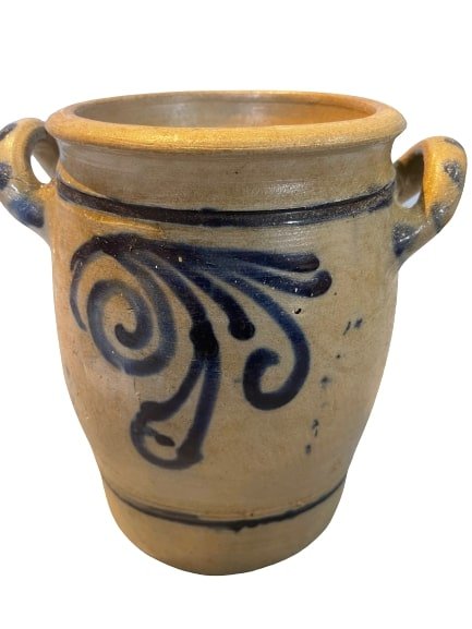 A Salt Glaze stoneware Crock: A Salt Glaze stoneware Crock.Measuring 7 1/2 inches tall and 5 1/2 inches wide