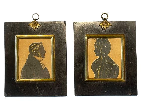 Pair of Antique Miniature Ink drawing in Silhouette style (1 of 12)