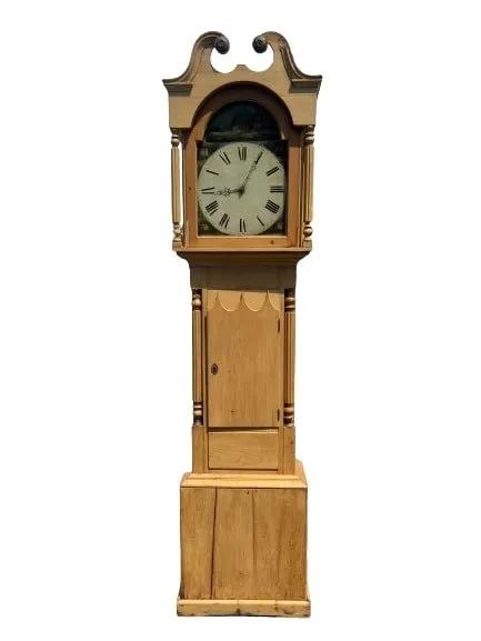 Antique English Pine Grandfather clock by JOHN WALKER Hand painted Dial & Signed: Antique English Pine Grandfather clock By JOHN WALKER (1823-1878) A British Clock maker from Maryport Cumberland in the UK.Hand Painted Dial and Signed John Walker lower left and inscribed Maryport Ma