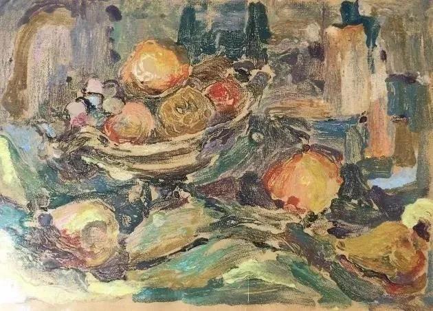 Edna Gass (1904-1993) American Impressionist painting: Edna Gass (1904-1993) American Impressionist still life painting of a fruits in a basket. Gouache & Casein on paper. Pencil signed and titled.The sight measures 14" 1/4 by 20" and the glass covered fr