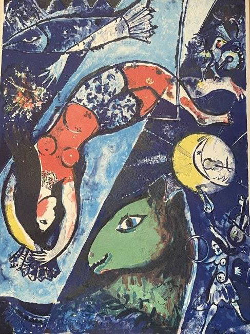 Marc Chagall Le Cirque Bleu Artist Proof Lithograph: Marc Chagall (1887-1985) Le Cirque Bleu , The Blue Circus Artist Proof Lithograph EXECUTED IN 1967. Pencil inscribe a/p to the lower left. Plate signed Chagall to the lower right. Sight plate mark mea