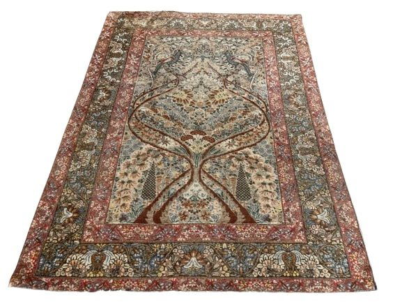 Antique Persian Tabriz rug: Antique Persian Tabriz rug measuring 4 feet 7 inches wide by 6 feet long. Arched Persian Mehrabi design handwoven wool rug.