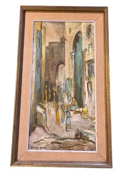 Mary Goods Oil & acrylic Painting on masonite board: Mary Goods Oil & acrylic Painting on Masonite board. Framed & signed to the lower left. Sight measures 12 inches wide by 24 inches long. The frame measures 16 1/4 inches wide by 28 1/4 inches long.