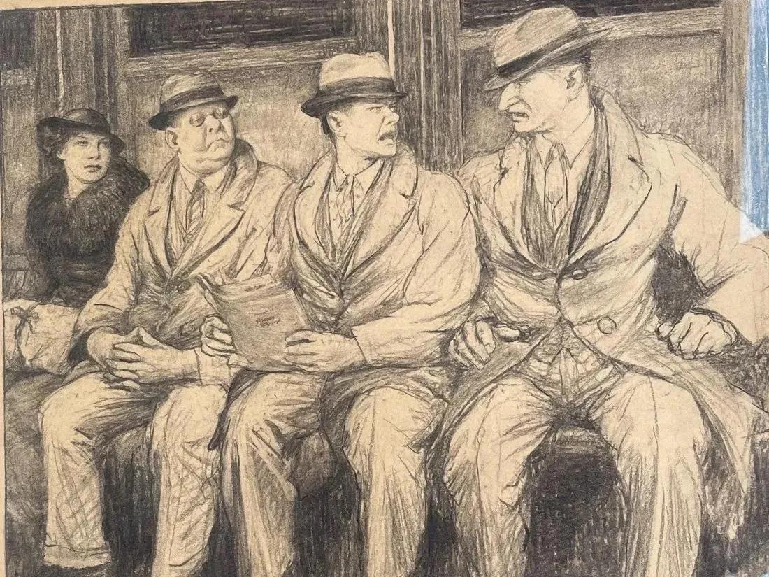 Winthrop Duthie Turney (American 1884-1965) SUBWAY MANNERS charcoal drawing (1 of 19)