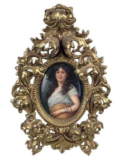 Hermann Sontag Porcelain Portrait painting in oval gilded bronze frame (1 of 5)