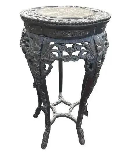 Antique Chinese marble top rosewood pedestal stand (1 of 13)