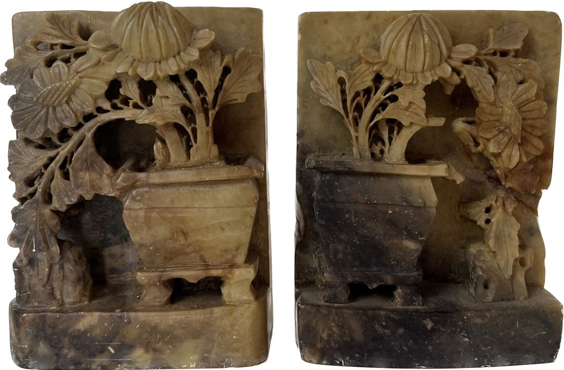 Set of Chinese Soapstone bookends: Set of Chinese Soapstone hand carved bookends. Both size 5 in L x 3.75 in W x 1.5 in H.