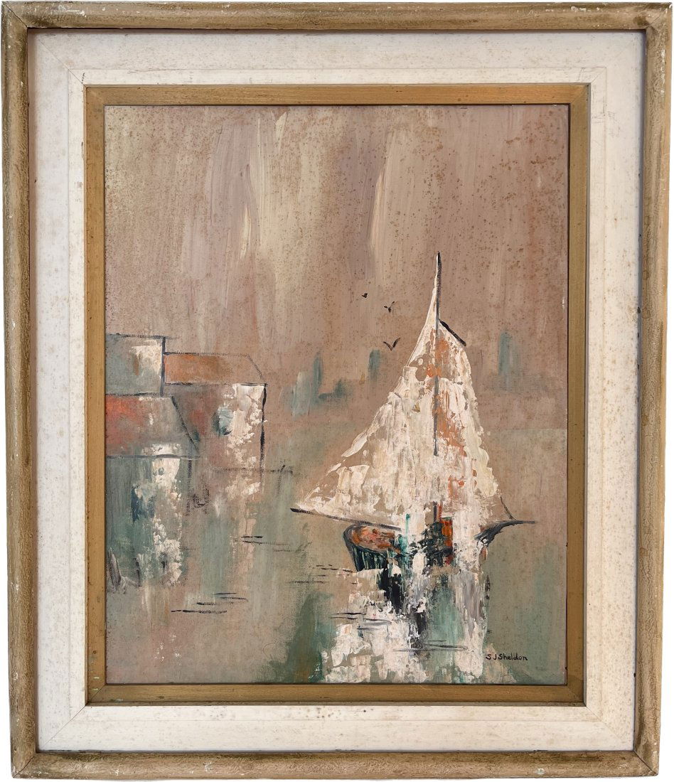 S J Sheldon Abstract Sailboat Oil Painting (1 of 10)