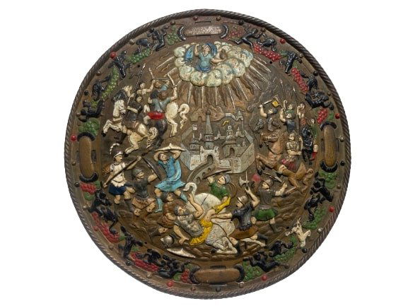 A large European Cast Iron medieval battle scene charger (1 of 20)