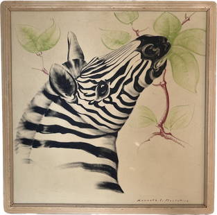 Kenneth Stevens MacIntire (1891-1979) Oil on canvas Zebra Painting: Kenneth Stevens MacIntire (1891-1979) Oil on canvas Zebra Painting. Wood frame. Signed by Artist lower right corner, Kenneth S. MacInitre. Size with frame 32 in x 32 in. Sight dimensions 29 in x 29 in