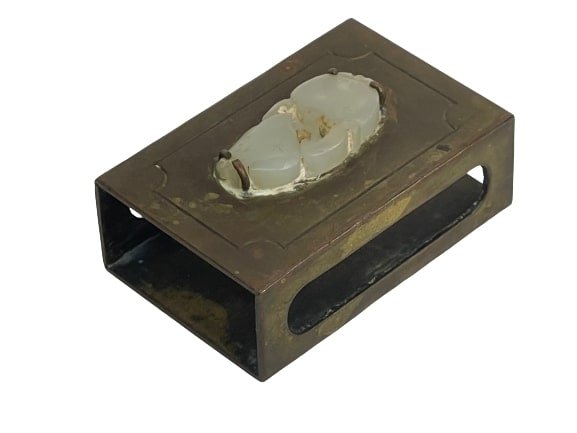 Antique bronze match box cover with Jade stone (1 of 16)