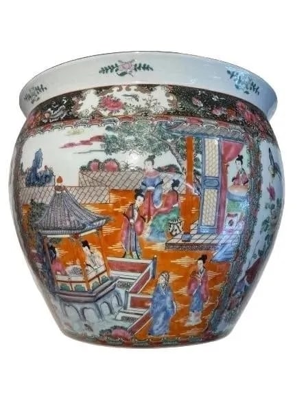 Old Chinese hand Painted Porcelain Fish Bowl planter (1 of 18)