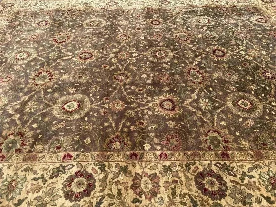 Oversize Handwoven Indian Agra rug: An Oversize Handwoven Indian Agra rug measuring 12 feet wide by 15 feet 10 inches long. A high quality hand knotted rug made of natural dyes & pure wool.