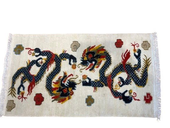 A Tibetan dragon wool scatter rug (1 of 15)