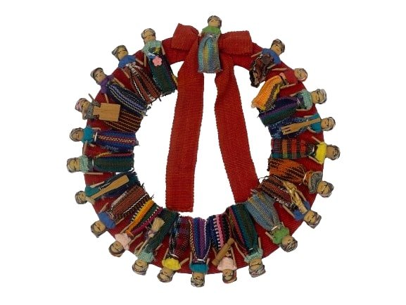 A decorative South American wall hanging ring: A decorative South American wall hanging ring measuring 1 foot in diameter.