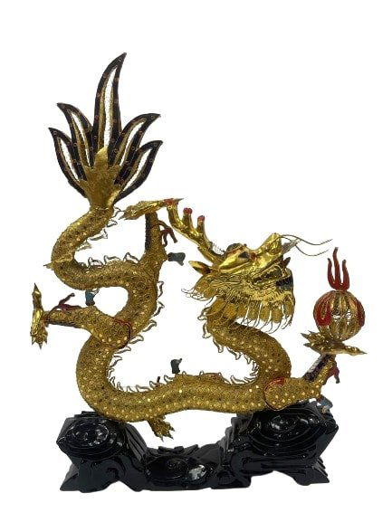 Asian Dragon gilt metal hand wire mesh sculpture (1 of 20)