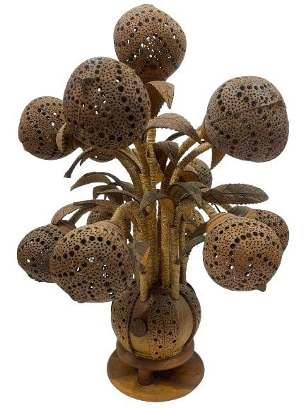 A hand carved & reticulated Coconut shell table lamp from Bali (1 of 20)