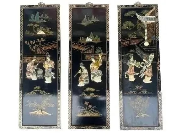 Three Chinese decorative oriental divider screen wall hanging panels (1 of 16)
