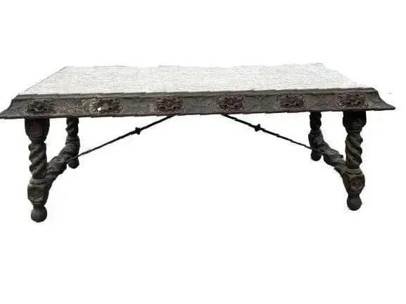 Antique Spanish Colonial Trestle Table With Wrought Iron bars (1 of 19)