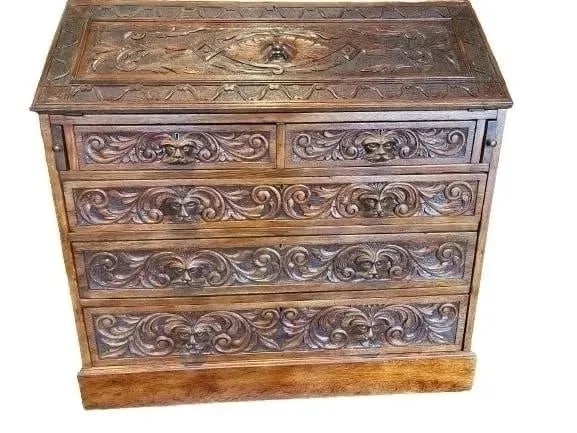 Antique European Gothic Carved Oak secretary writers Desk (1 of 20)