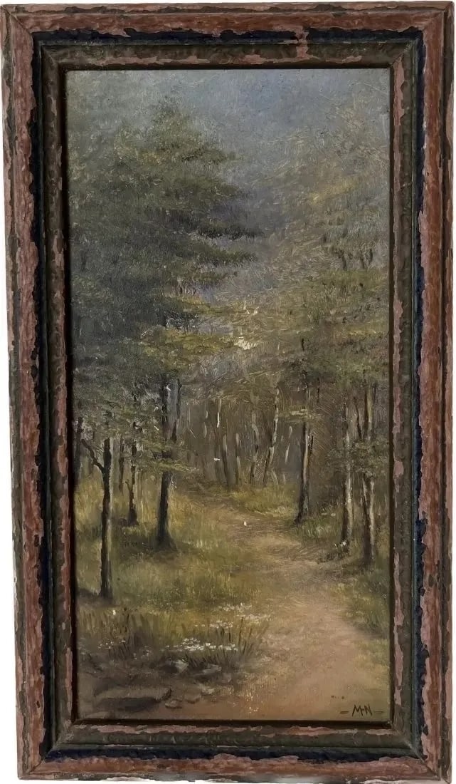 Antique Oil on canvas Painting Initialed M N (1 of 8)