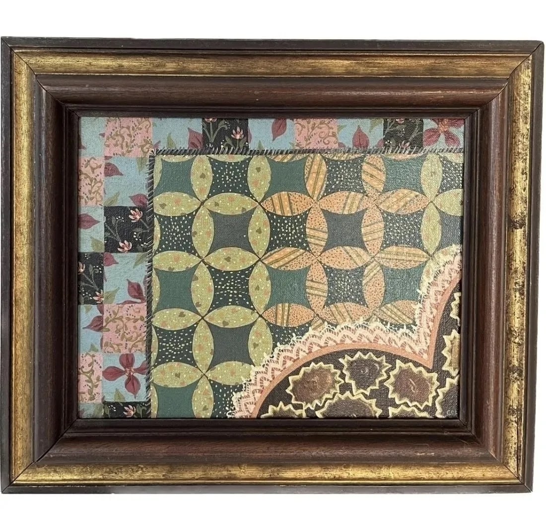 Cole Oil on Canvas Painting of a crazy quilt pattern (1 of 8)