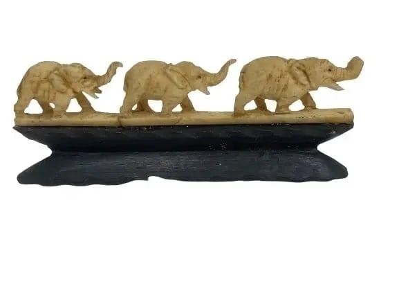 Antique Asian Carved elephants on wood (1 of 10)