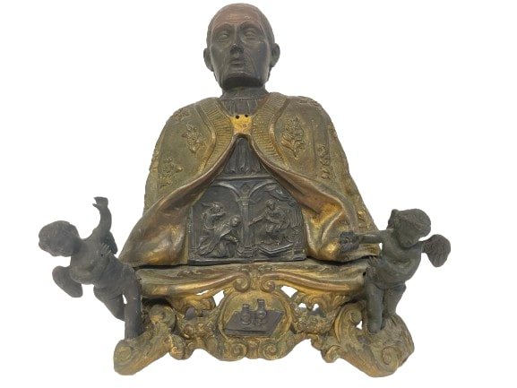 Important antique Italian gilded brass Saint Januarius bust statue attributed to Giuseppe Sanmartino (1 of 20)