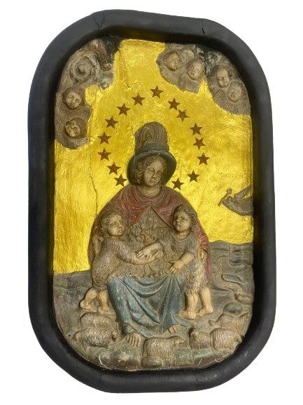Antique 18th century European Hand Carved Polychrome walnut religious relief panel (1 of 20)