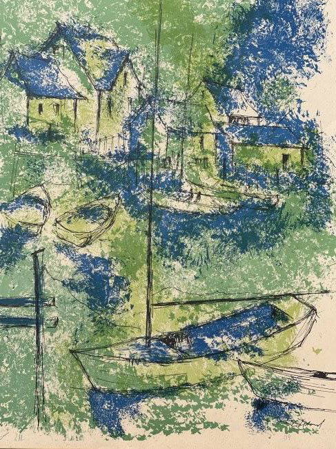 Illegibly Signed framed large Lithograph (1 of 12)