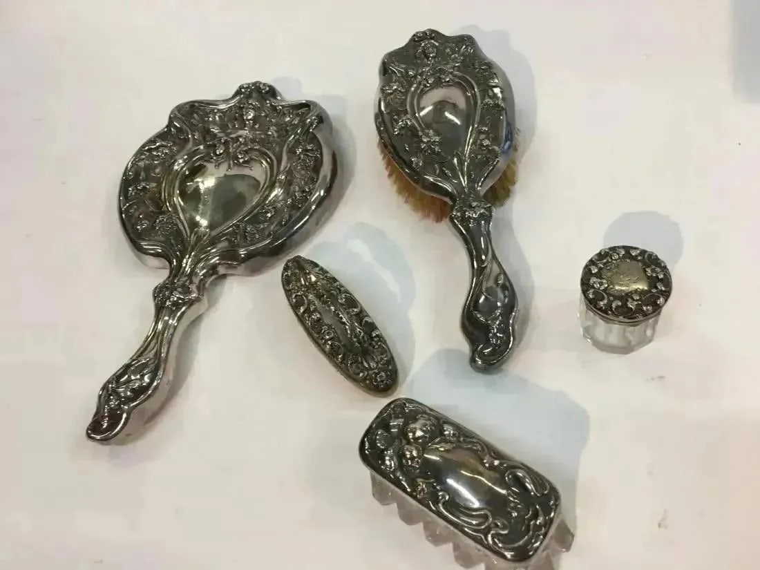 Antique Victorian 5 Piece Ladies Dresser Vanity Set (1 of 8)