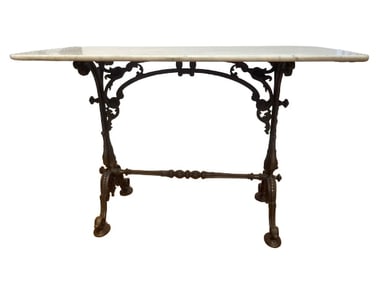 Antique French cast iron white marble top Bakers Bistro Table